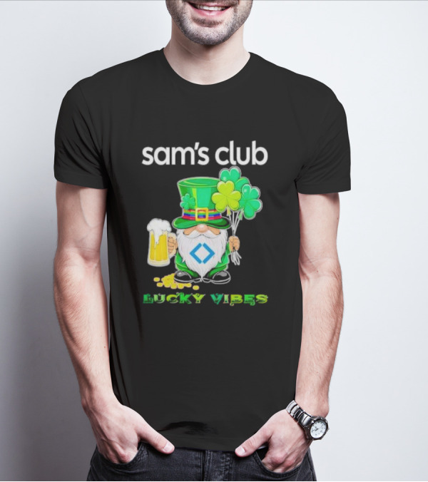Sam’s Club Lucky Vibes St Patrick’s Day Gnomes Beer Shamrock T-Shirt