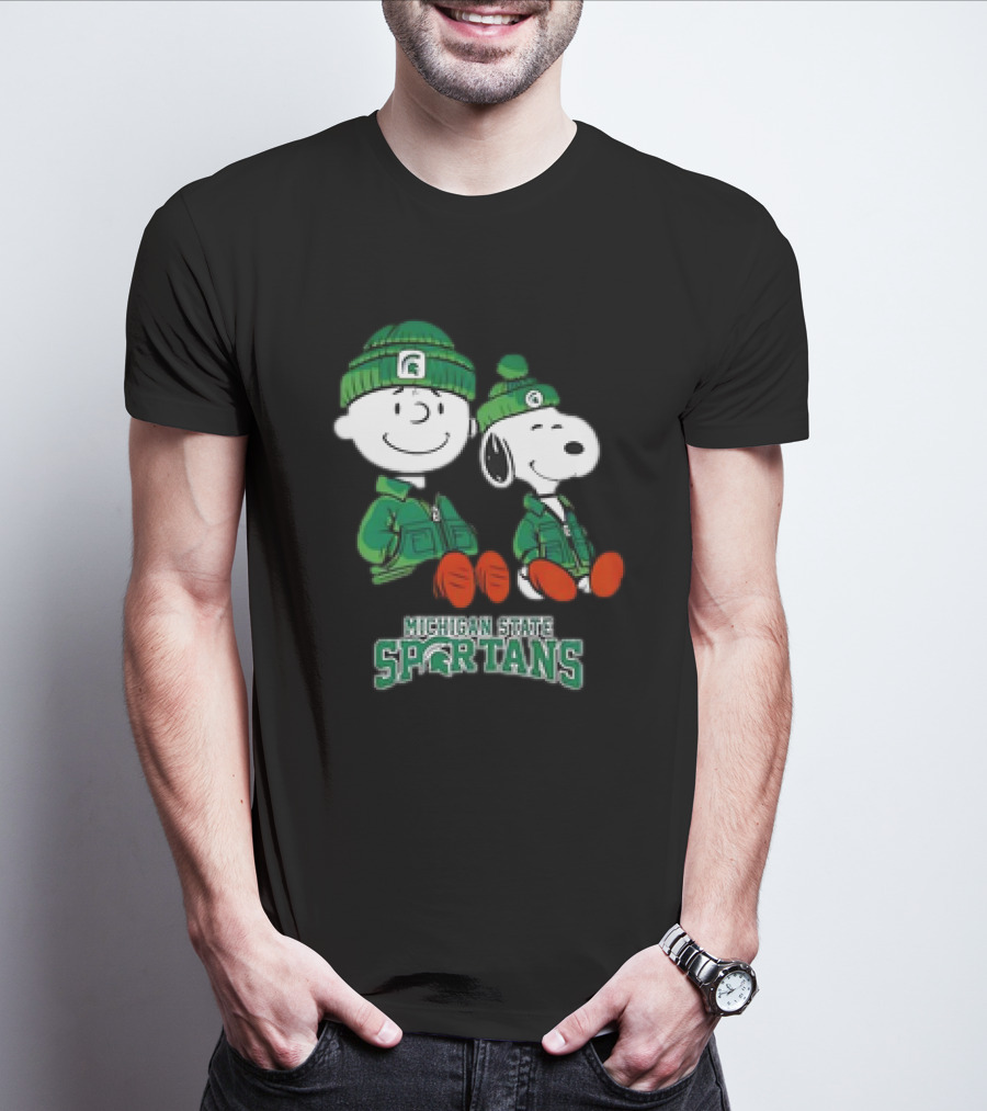 Snoopy And Charlie Brown Michigan State Spartans Green Apparel T-Shirt