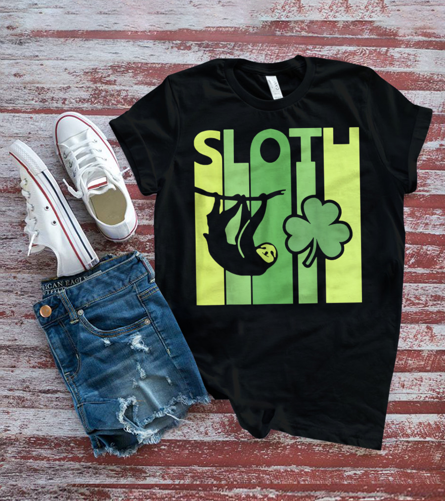 Lucky Sloth Hanging Irish Vintage Shamrock St Patrick's Day T-Shirt