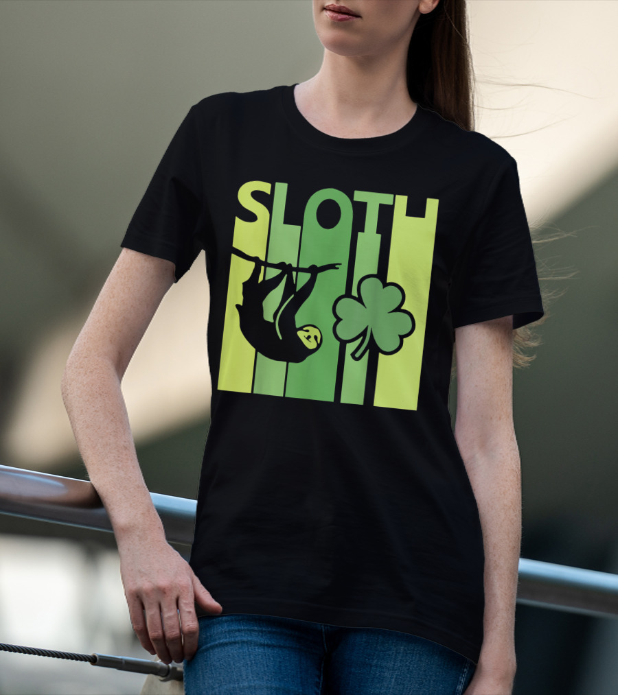 Lucky Sloth Hanging Irish Vintage Shamrock St Patrick's Day T-Shirt