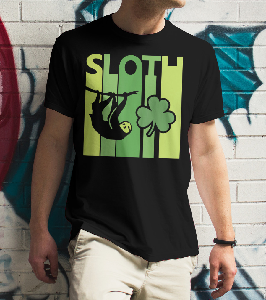 Lucky Sloth Hanging Irish Vintage Shamrock St Patrick's Day T-Shirt