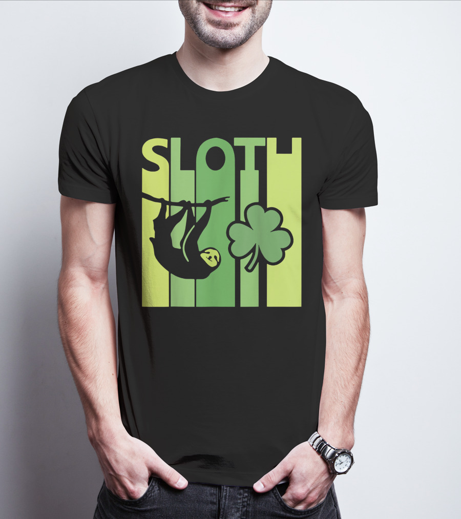 Lucky Sloth Hanging Irish Vintage Shamrock St Patrick's Day T-Shirt