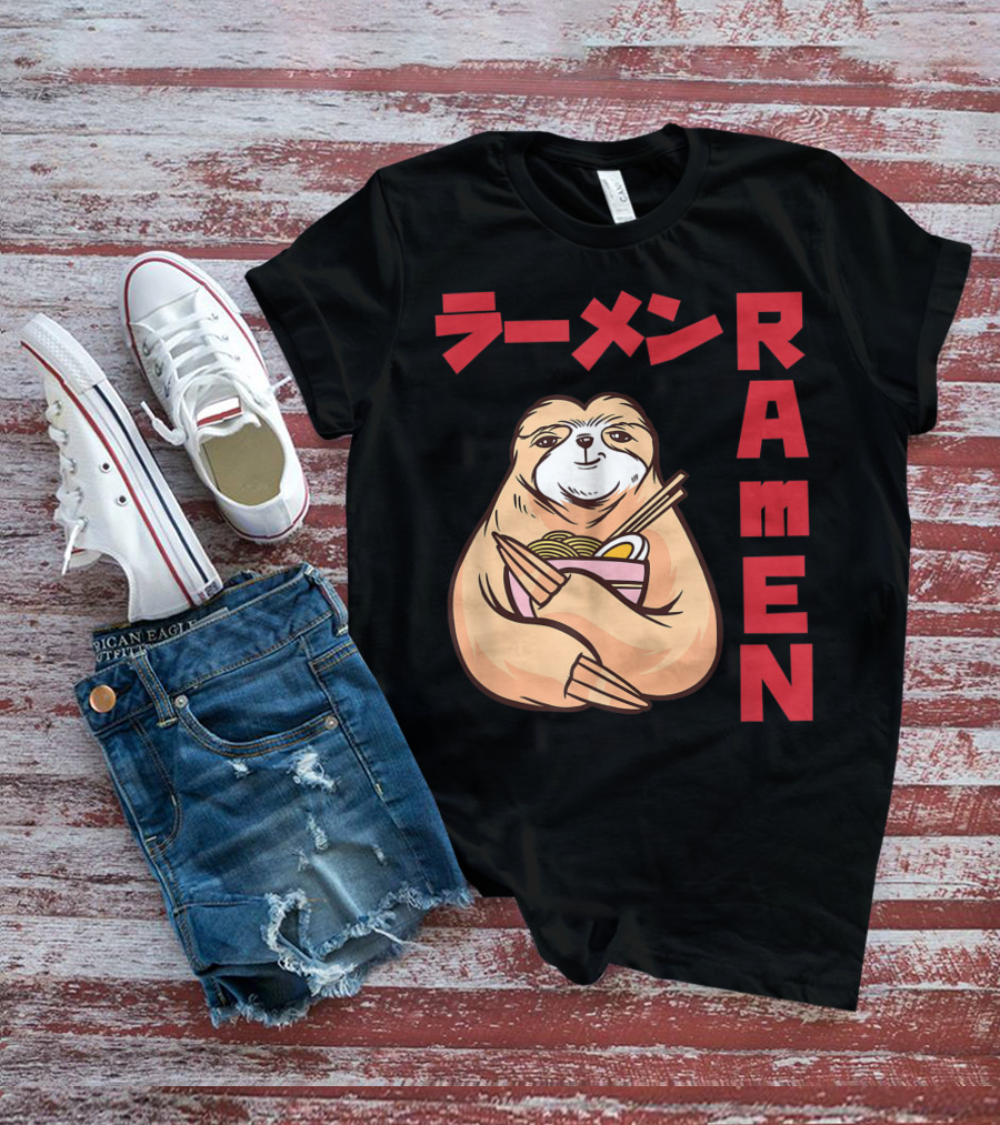 Kawaii Ramen Sloth Anime Noodles Japanese Sketching T-Shirt