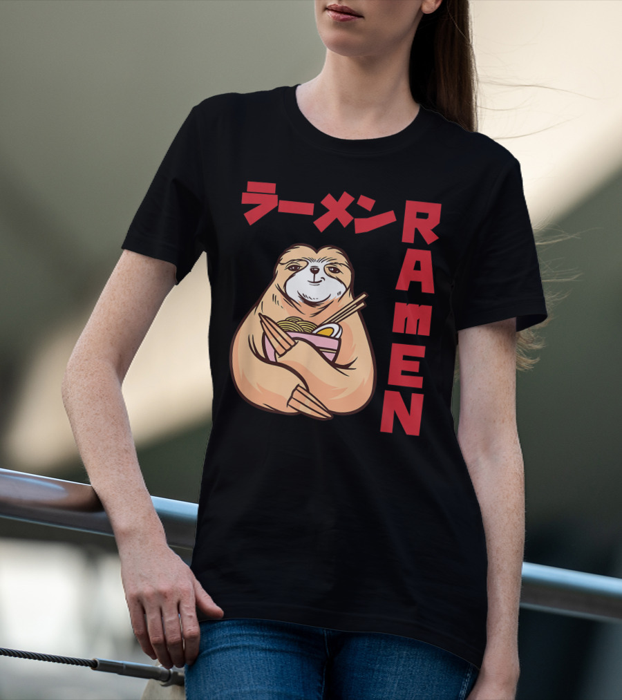 Kawaii Ramen Sloth Anime Noodles Japanese Sketching T-Shirt