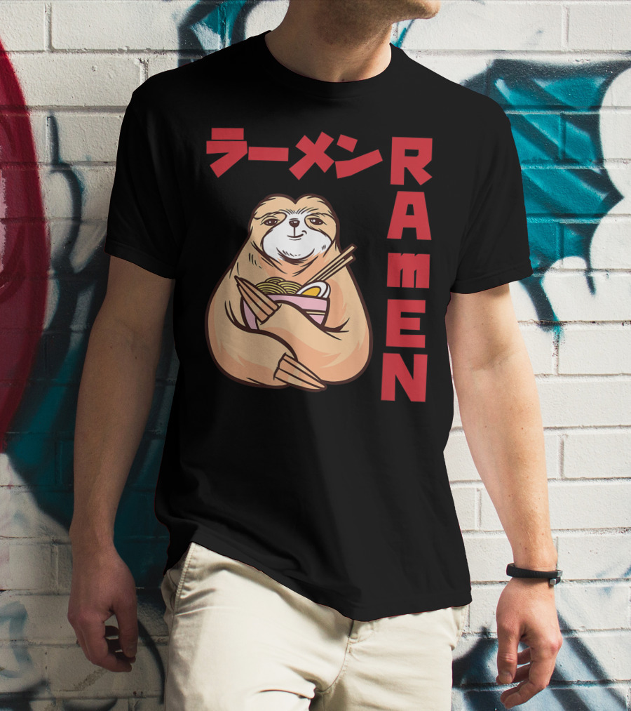 Kawaii Ramen Sloth Anime Noodles Japanese Sketching T-Shirt