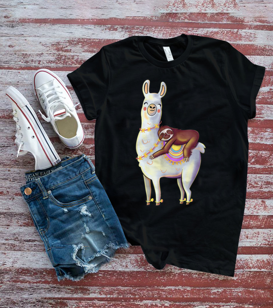 Lazy Sloth On Llama Funny Hiking Birthday Adventure T-Shirt