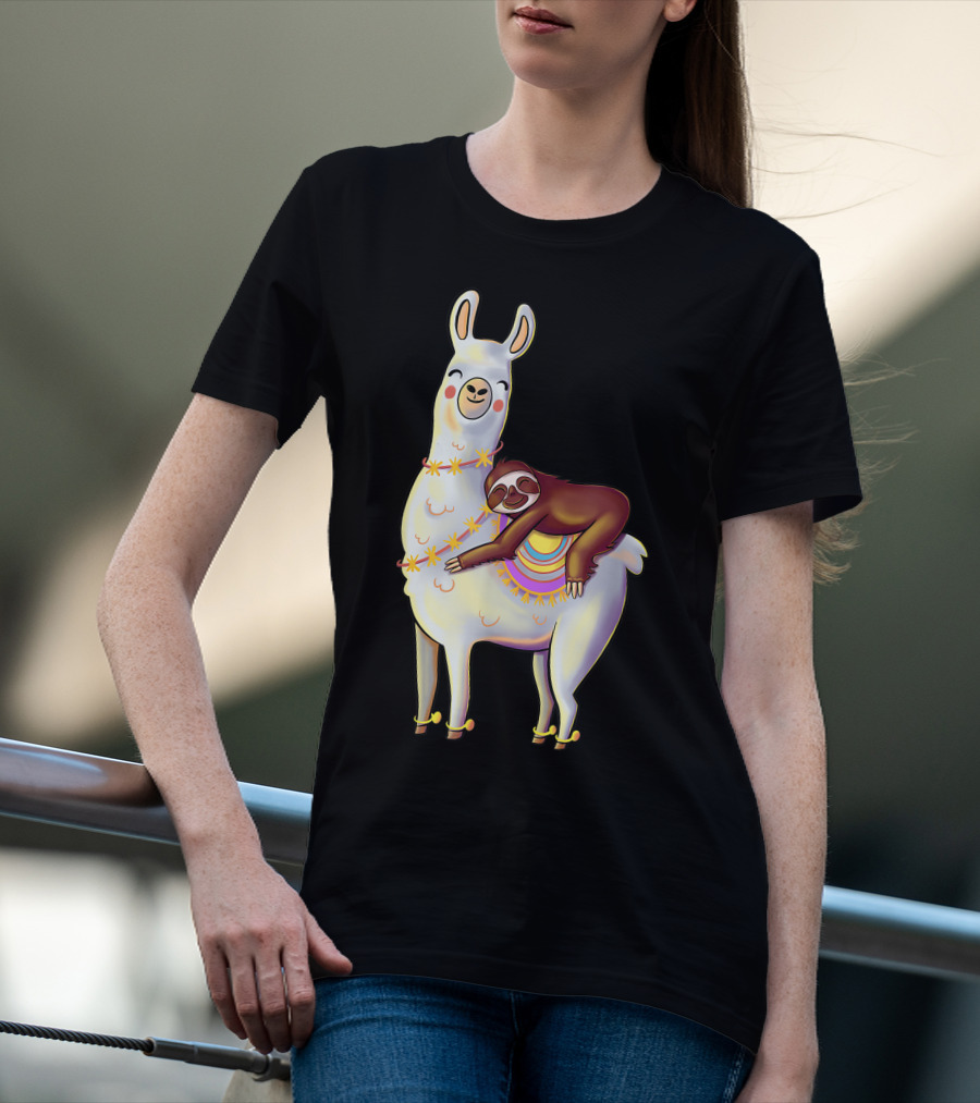 Lazy Sloth On Llama Funny Hiking Birthday Adventure T-Shirt