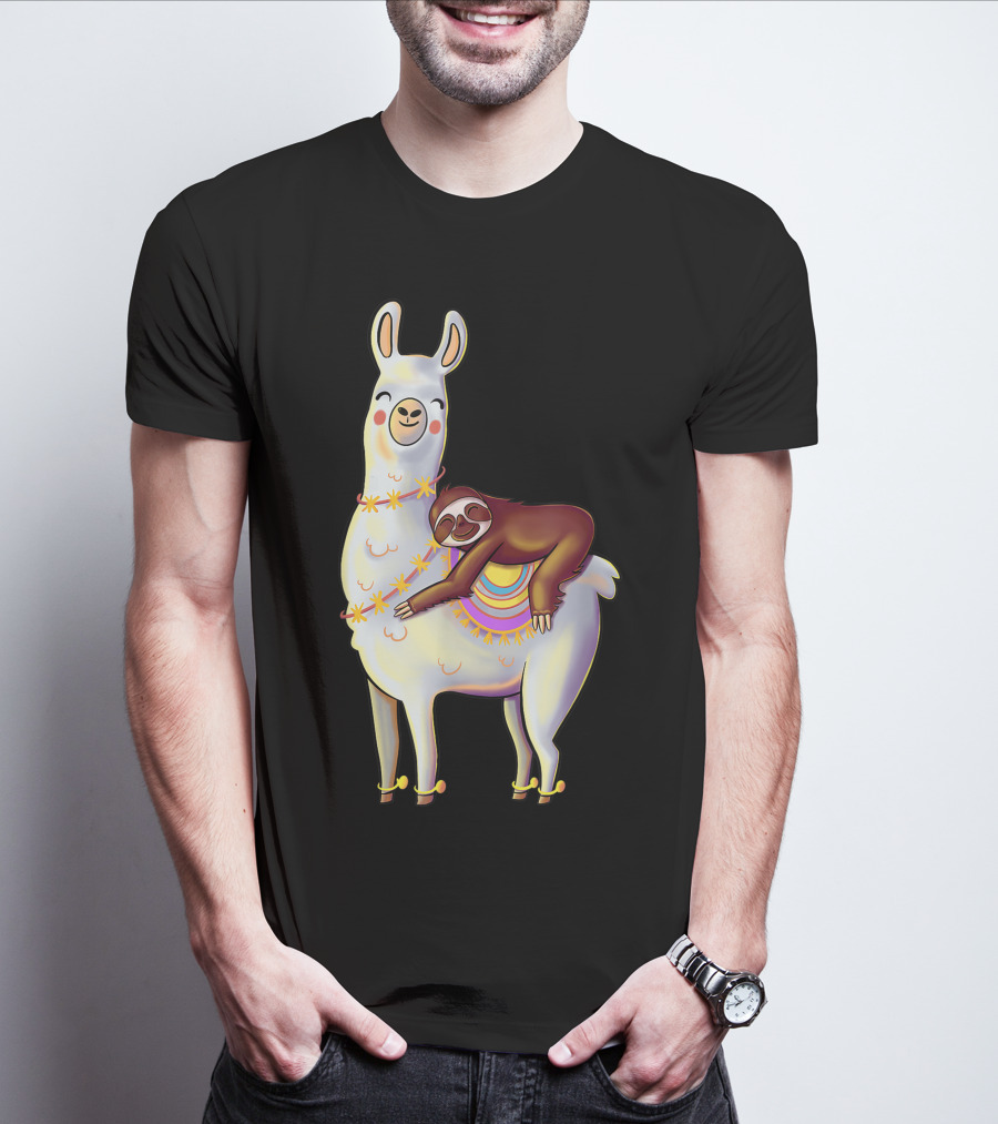 Lazy Sloth On Llama Funny Hiking Birthday Adventure T-Shirt