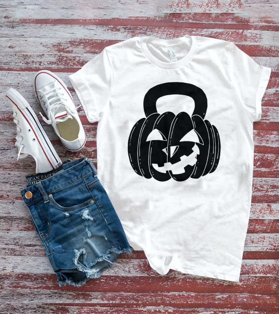Pumpkin Halloween Kettlebell Fitness Jack-O'-Lantern T-Shirt