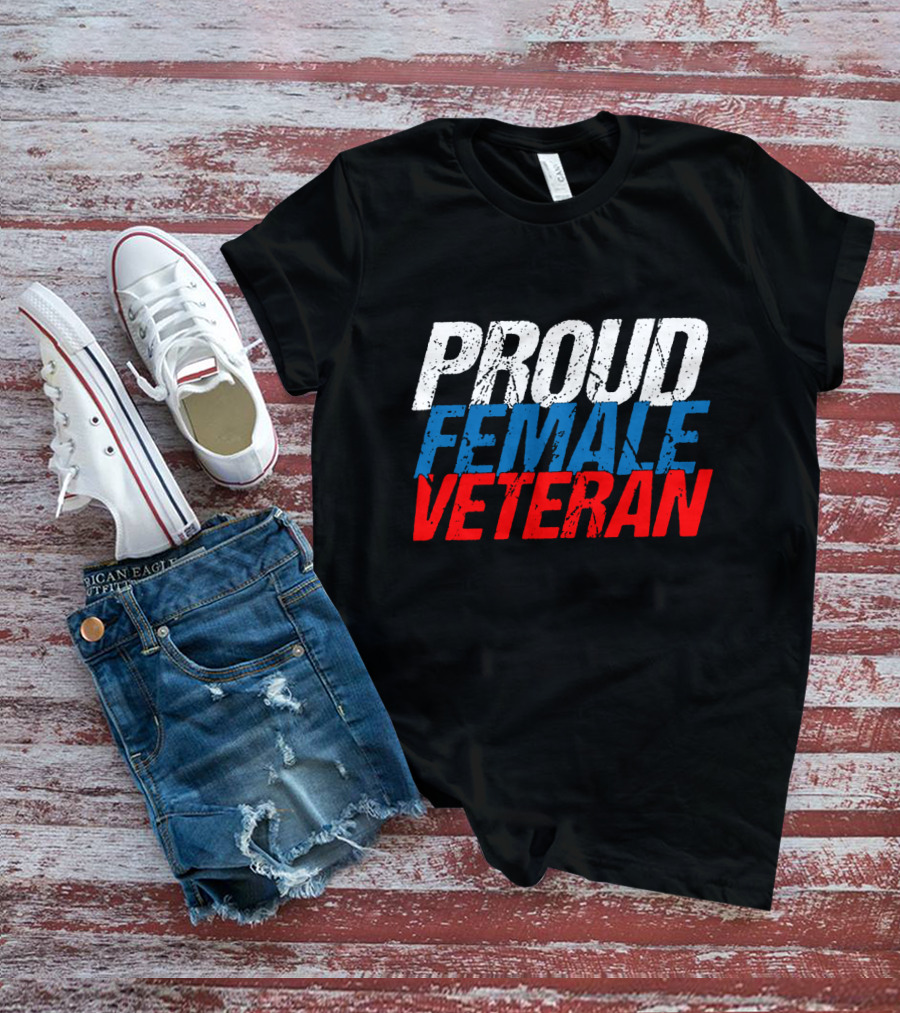 PROUD FEMALE VETERAN White Blue T-Shirt