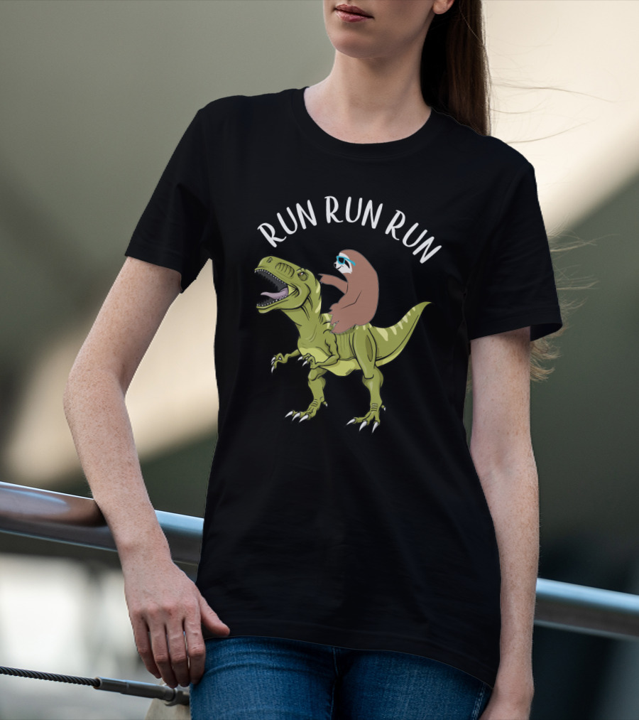 Run Run Run Sloth Riding Dinosaur T-Shirt