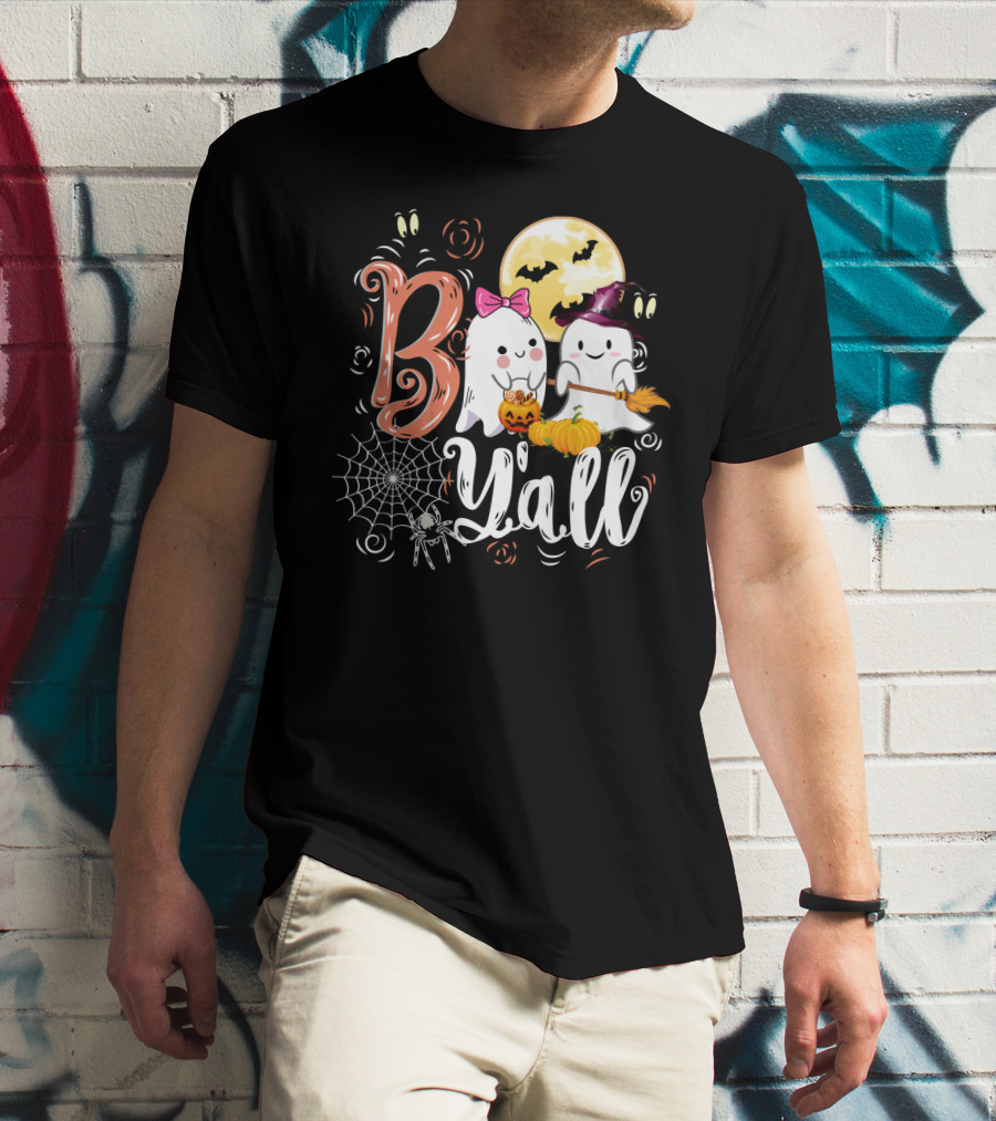 Bo Y'all Cute Ghosts With Pumpkins And Halloween Full Moon T-Shirt