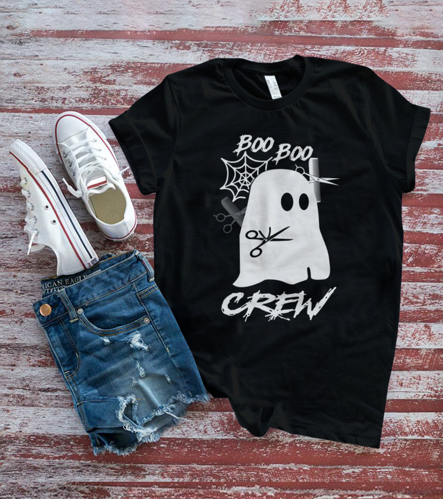 Boo Boo Crew Ghost Hairdresser With Scissors And Spiderwebs T-Shirt