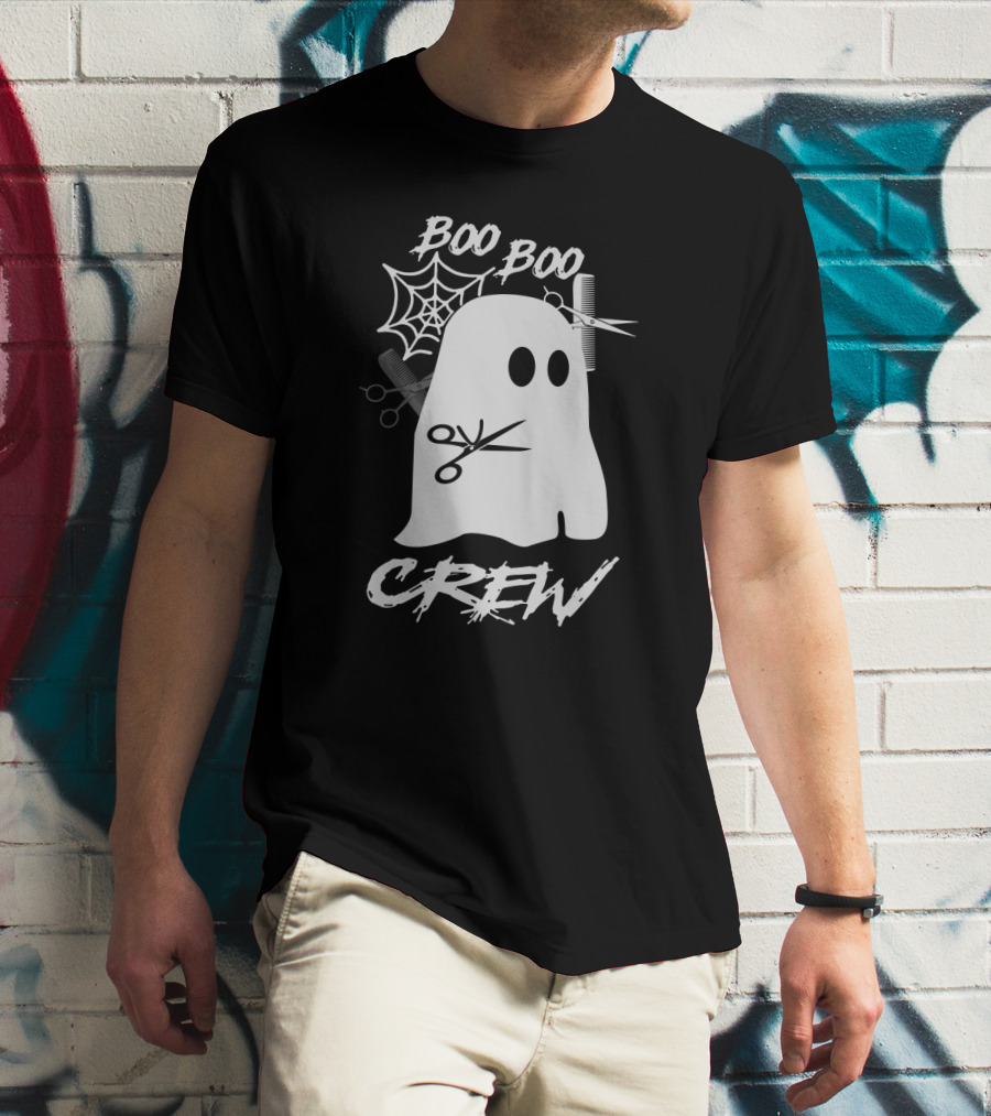 Boo Boo Crew Ghost Hairdresser With Scissors And Spiderwebs T-Shirt