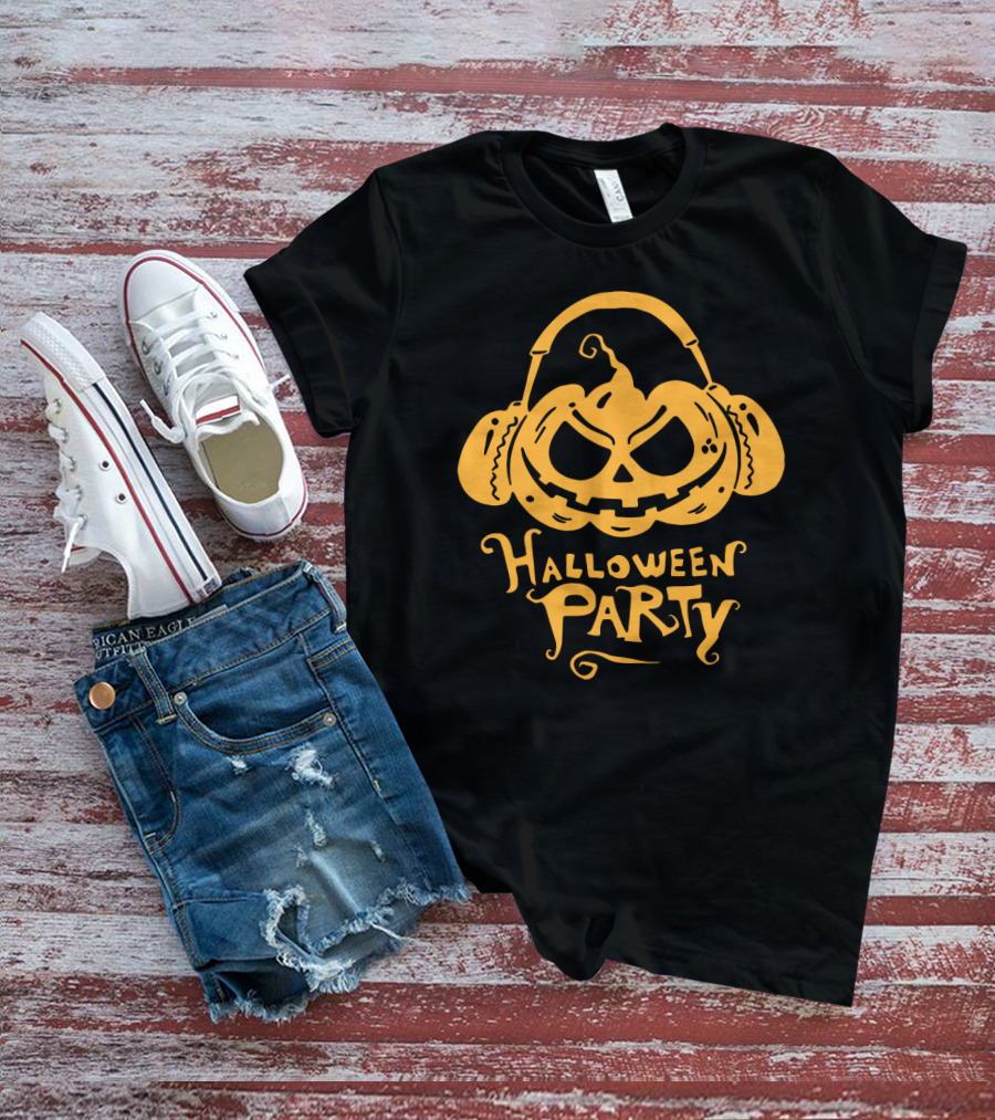 Halloween Party DJ Sound Pumpkin Headphones T-Shirt