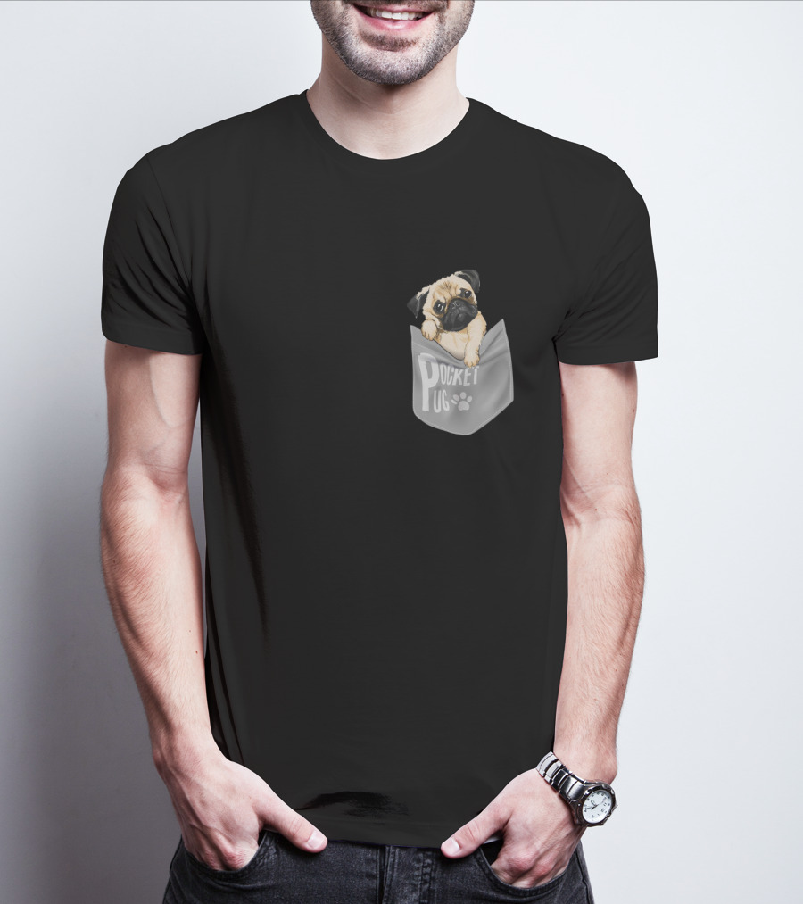 Pocket Pug Puppy Peeking Out Of Pocket T-Shirt