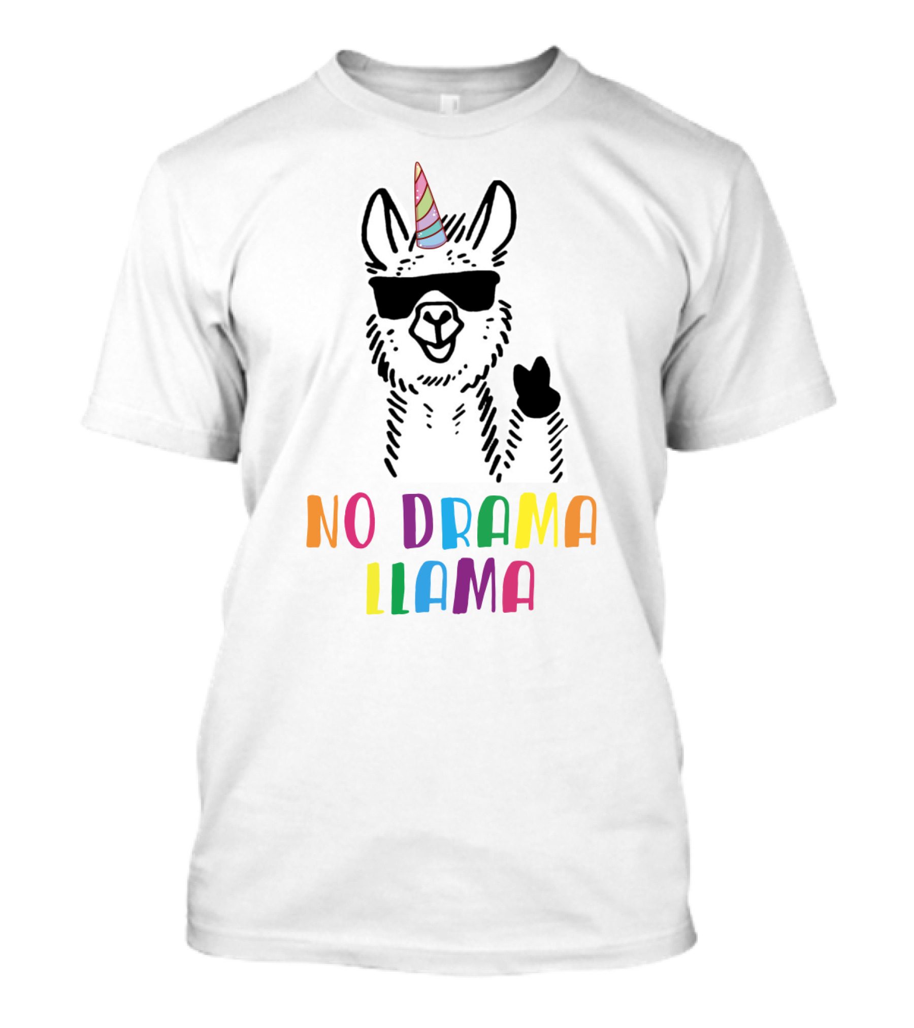 Llamacorn No Drama Llama Funny Unicorn Rainbow Text Sunglasses Peace Sign T-Shirt