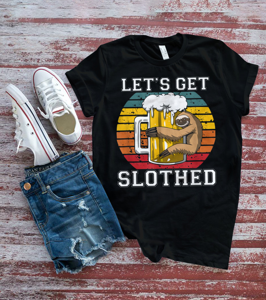 LET'S GET SLOTHED Retro Beer Mug And Sloth Hug T-Shirt