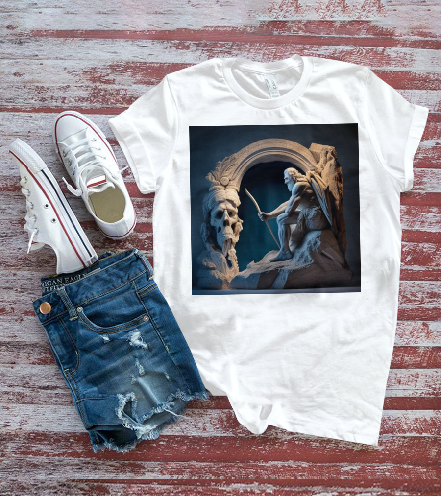 A Strong Old Man Warrior Statuesque Power In Mythical Stone Arch T-Shirt