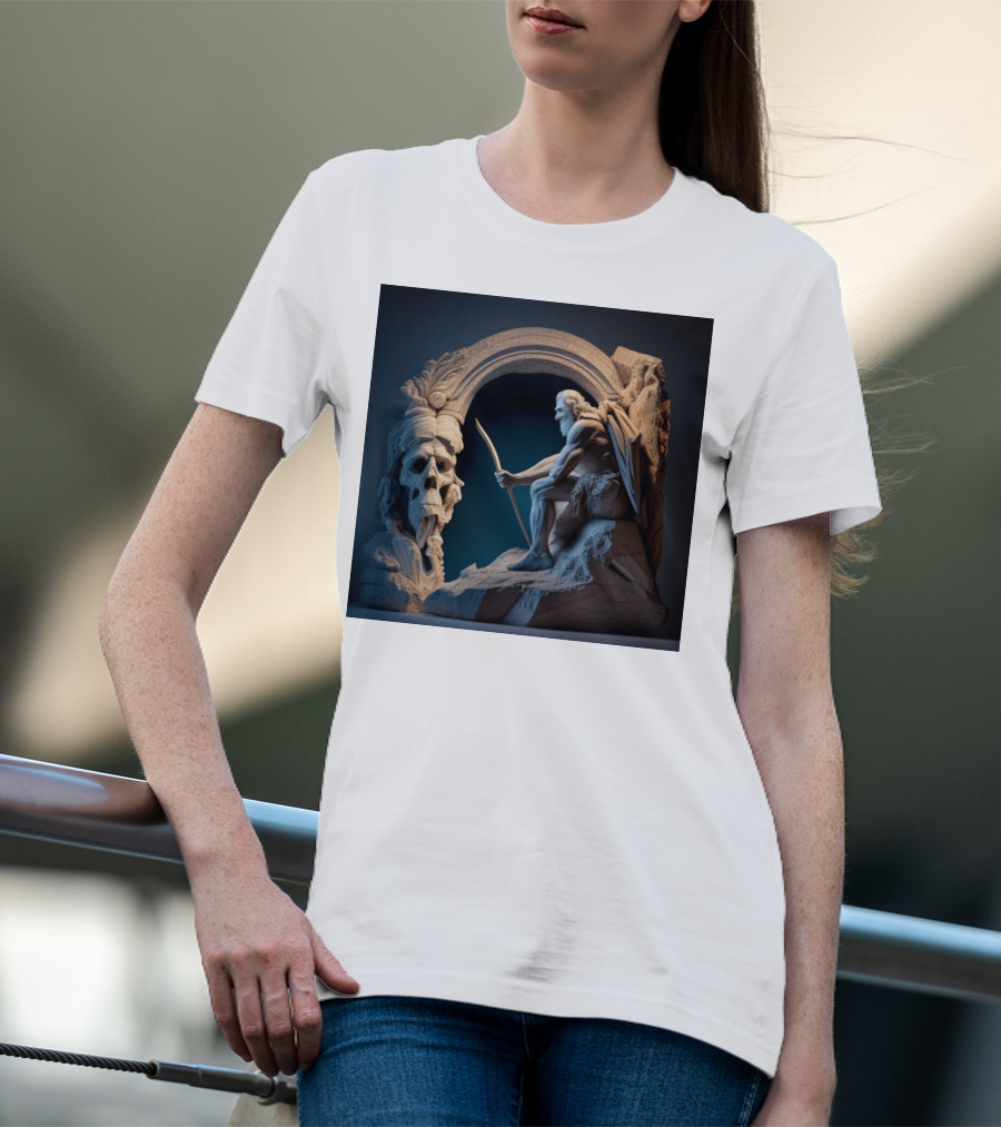A Strong Old Man Warrior Statuesque Power In Mythical Stone Arch T-Shirt