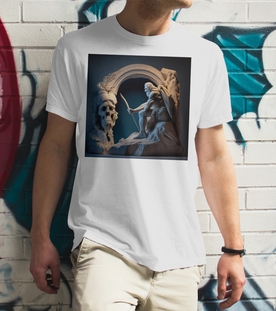 A Strong Old Man Warrior Statuesque Power In Mythical Stone Arch T-Shirt