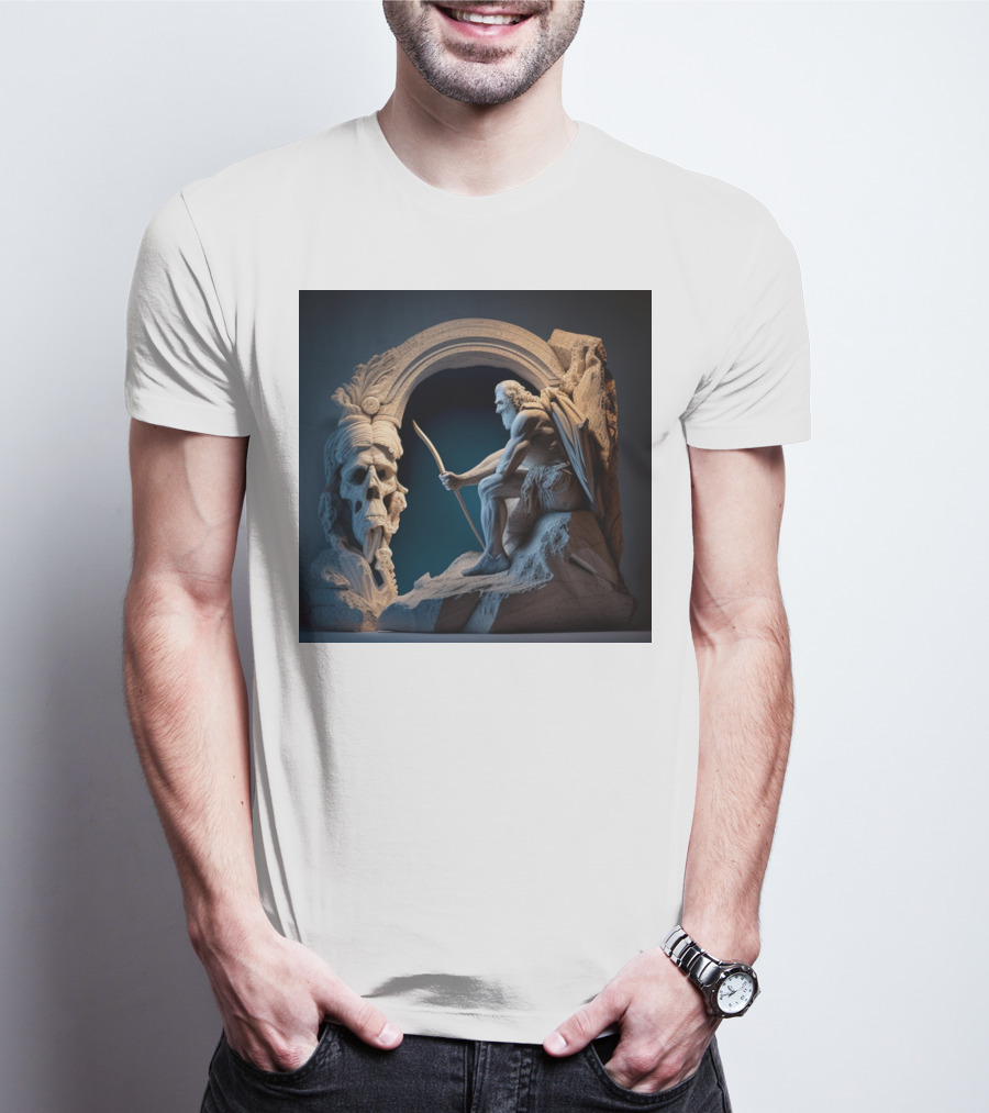 A Strong Old Man Warrior Statuesque Power In Mythical Stone Arch T-Shirt