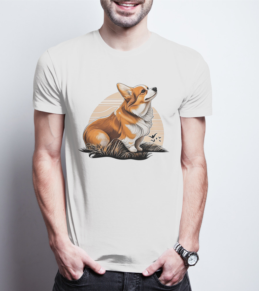 Corgi Dog Cute Sunset Scene T-Shirt