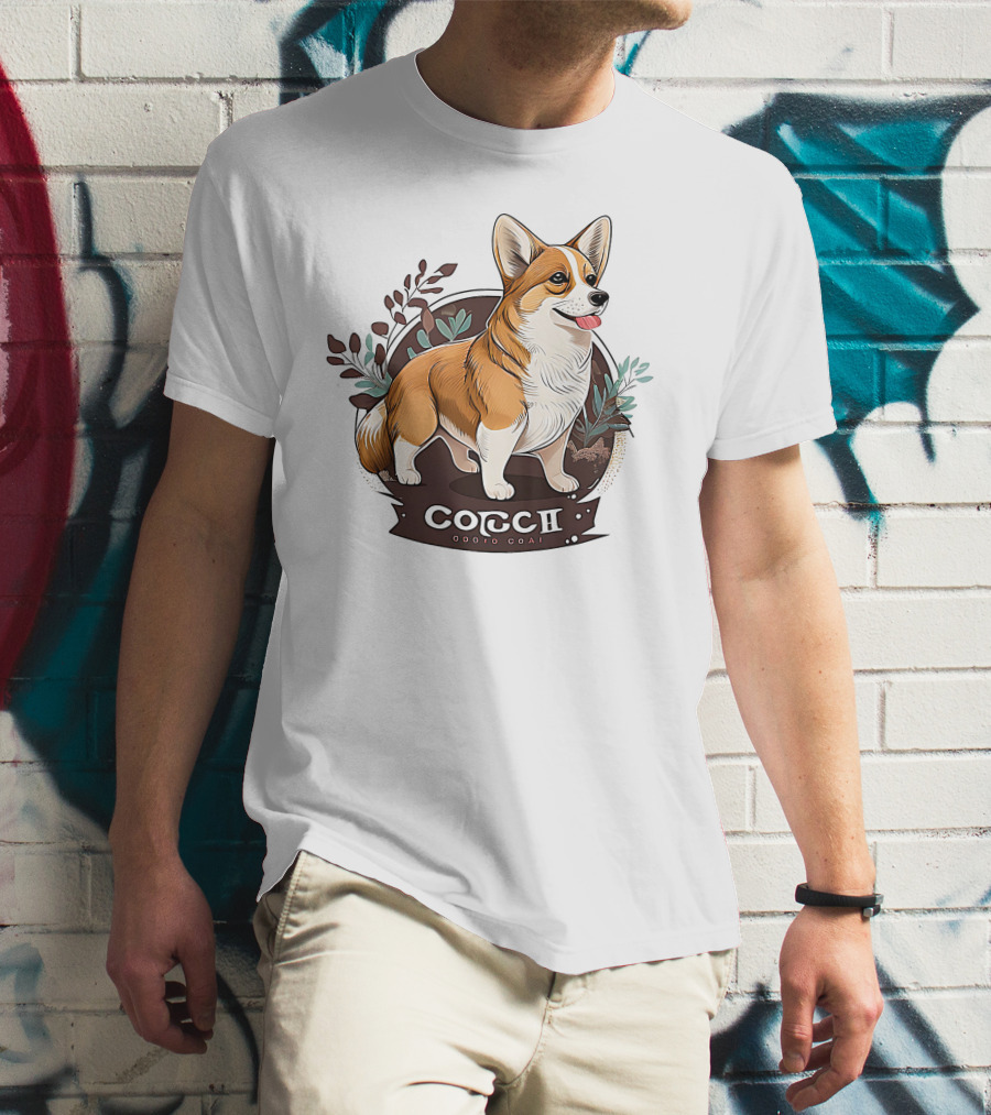 Corgi Cute Baby Dog Illustration With Floral Background T-Shirt