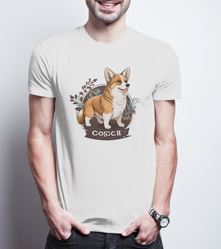 Corgi Cute Baby Dog Illustration With Floral Background T-Shirt