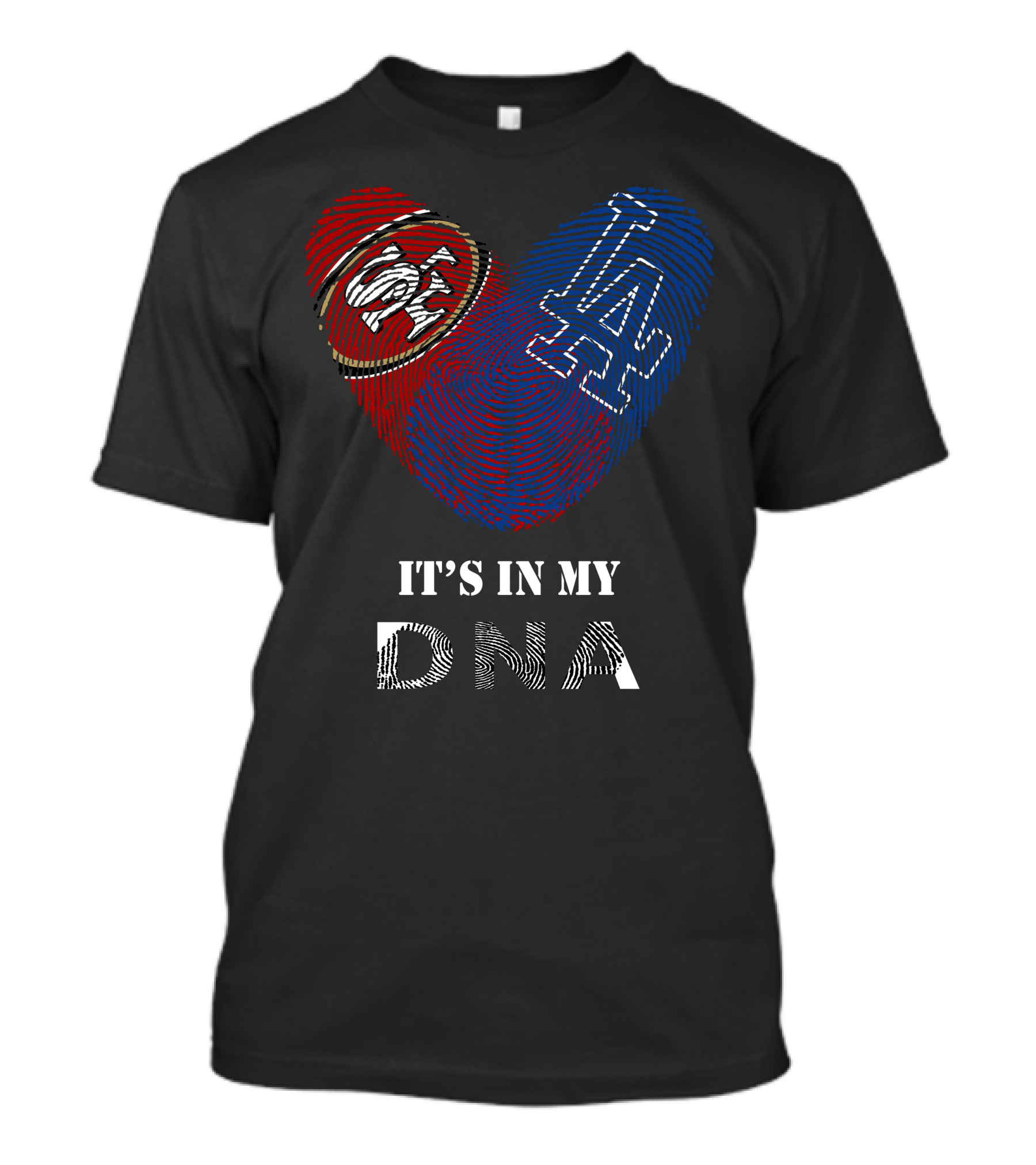 49Ers Dodgers SF LA Heart Fingerprint DNA T-Shirt