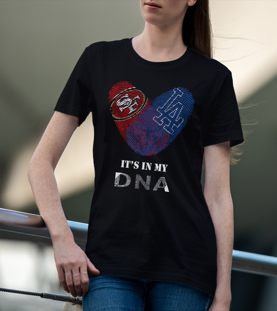 49Ers Dodgers SF LA Heart Fingerprint DNA T-Shirt