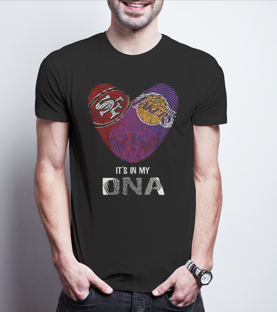 49Ers Lakers Heart Fingerprint It's In My DNA T-Shirt