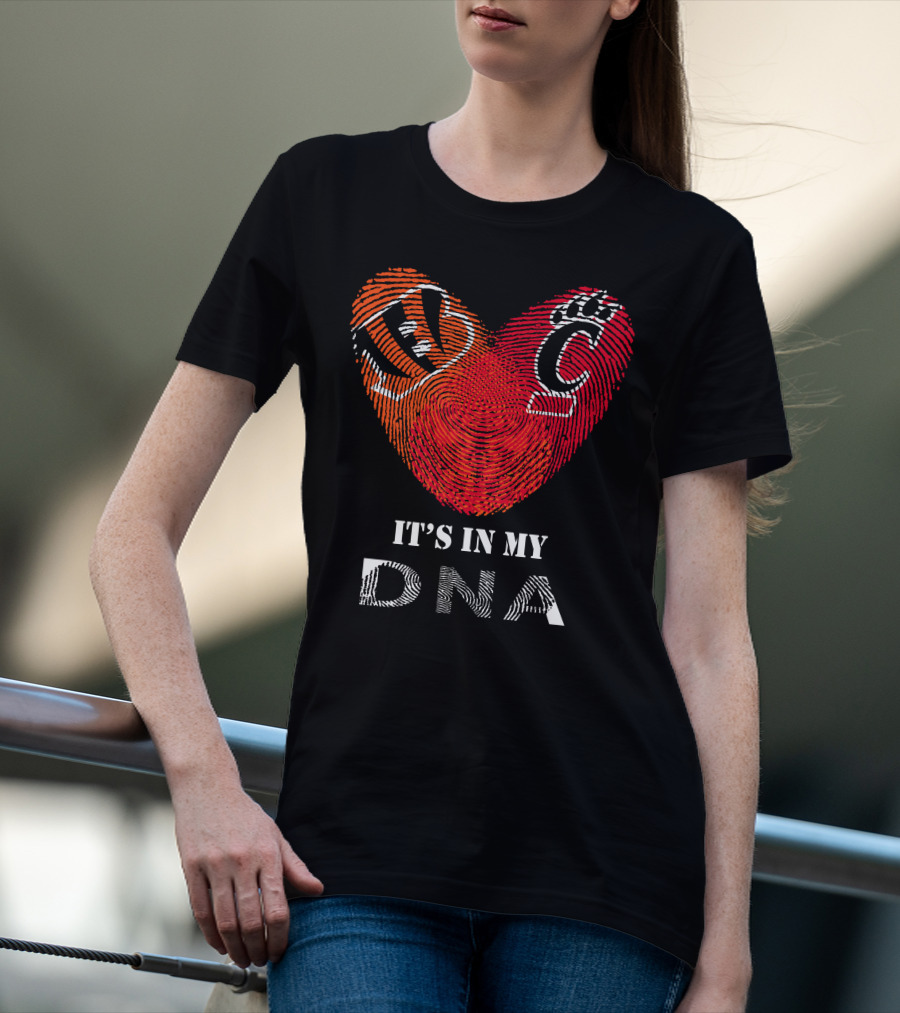 Bengals Cincinnati Bearcats Heart Fingerprint It's In My DNA T-Shirt