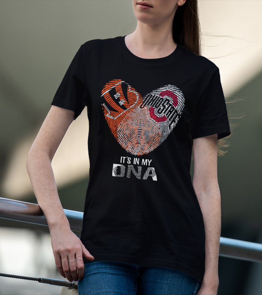 Bengals Ohio State Fingerprint Heart It's In My Dna T-Shirt