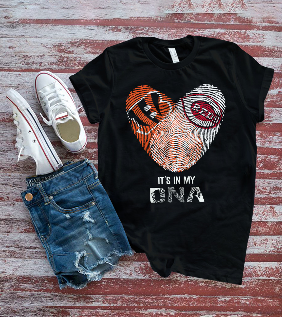 Bengals Reds Fingerprint Heart It's In My DNA T-Shirt