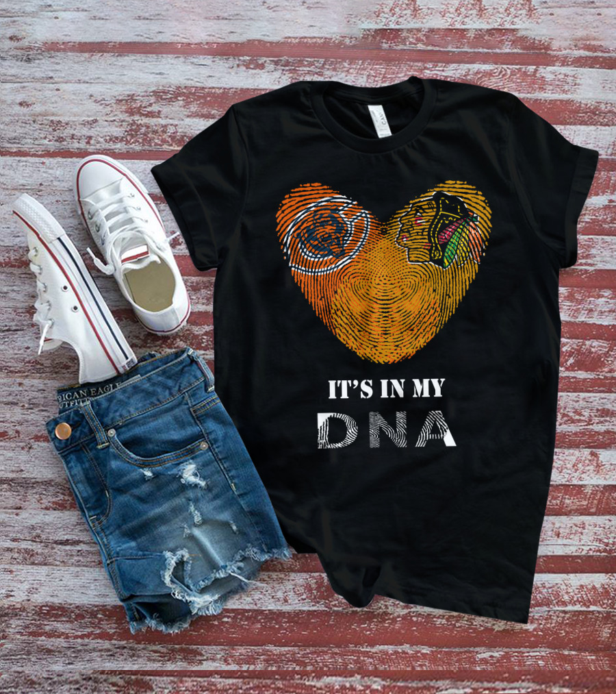 Chicago Bears Blackhawks It's In My Dna Fingerprint Heart T-Shirt