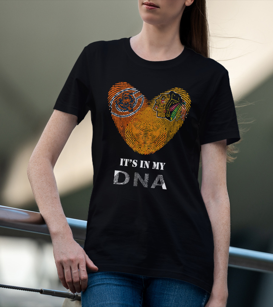 Chicago Bears Blackhawks It's In My Dna Fingerprint Heart T-Shirt