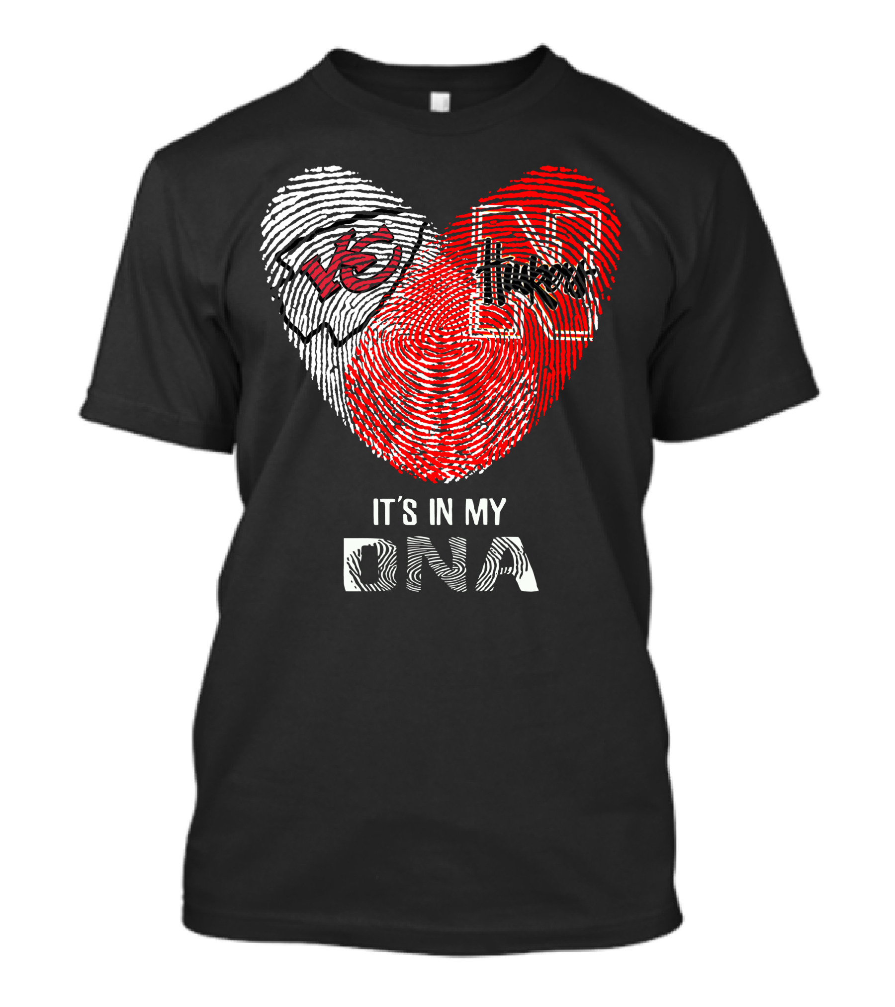 Chiefs Huskers Fingerprint Heart It's In My Dna T-Shirt