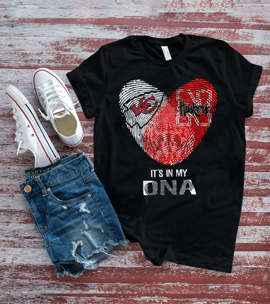 Chiefs Huskers Fingerprint Heart It's In My Dna T-Shirt