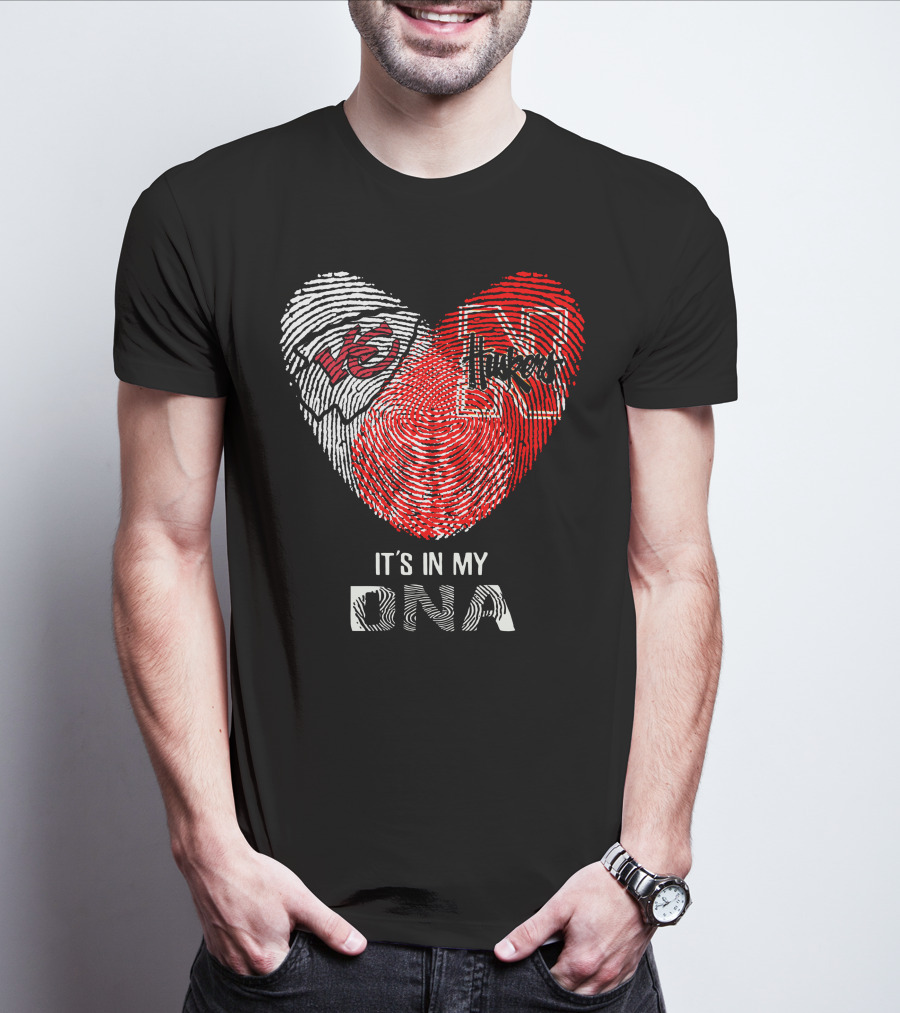 Chiefs Huskers Fingerprint Heart It's In My Dna T-Shirt