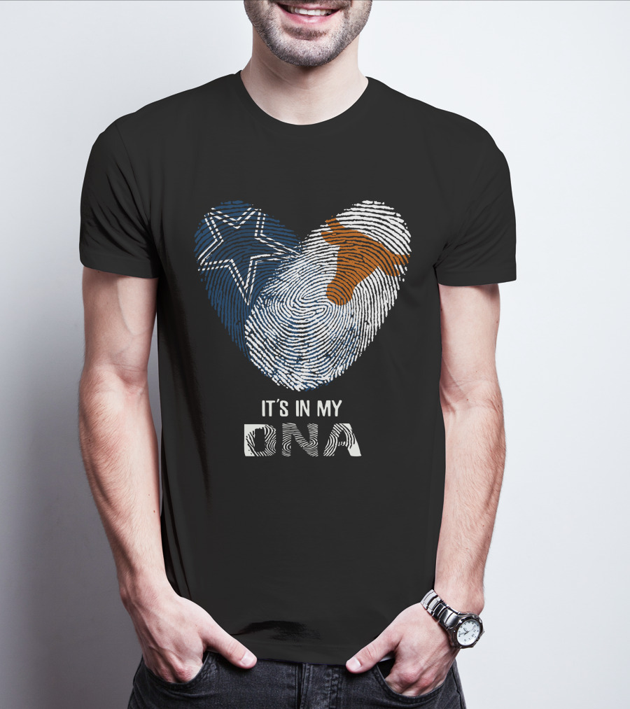 Cowboys Longhorns It's In My DNA Fingerprint Heart T-Shirt