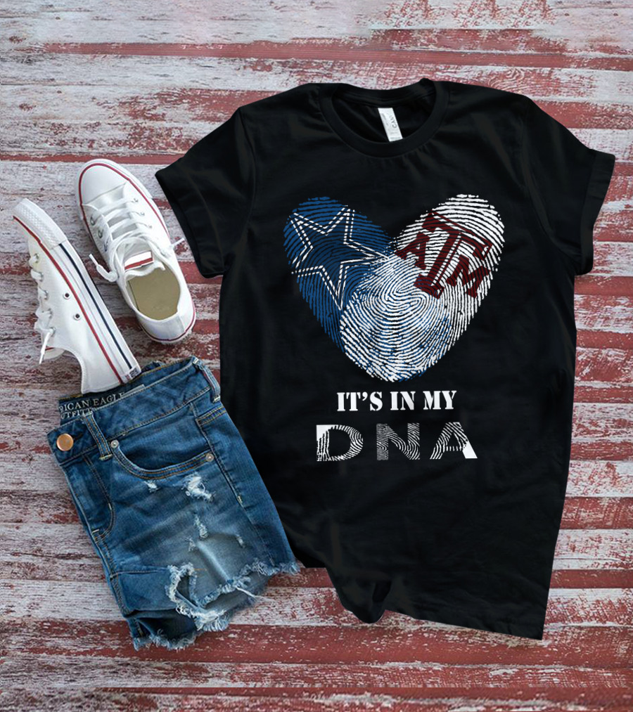 Cowboys Texas A&M Aggies It's In My Dna Fingerprint Heart T-Shirt