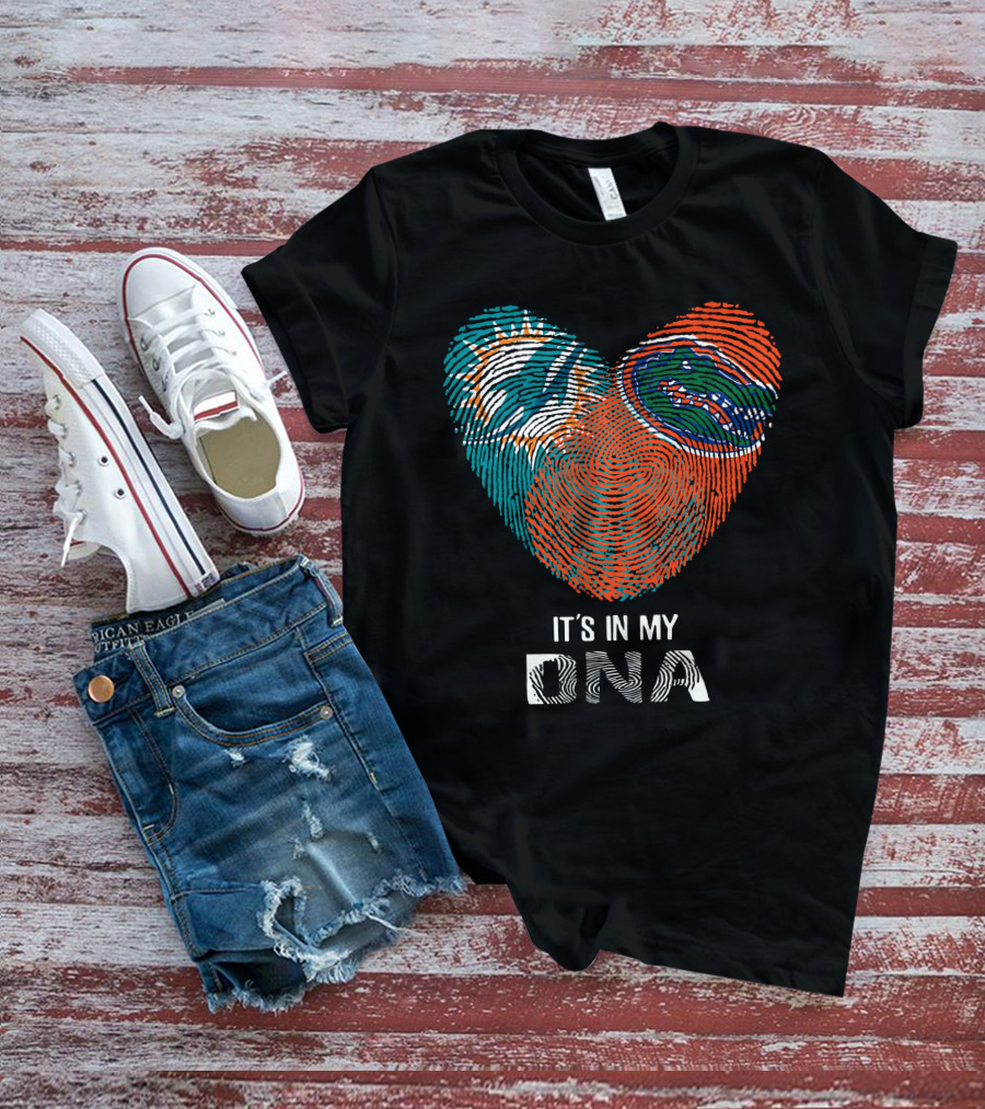 Dolphins Gators It's In My DNA Heart Fingerprint T-Shirt