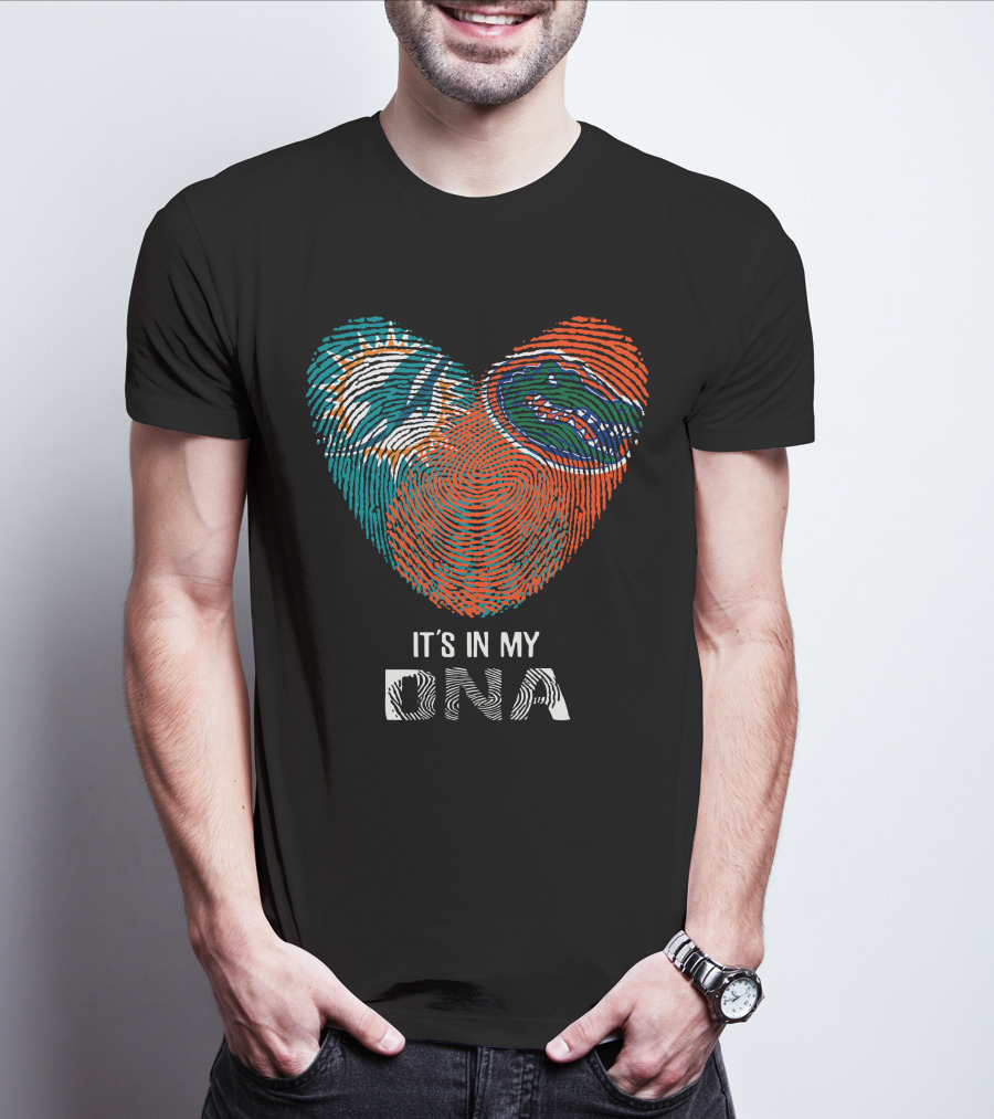 Dolphins Gators It's In My DNA Heart Fingerprint T-Shirt