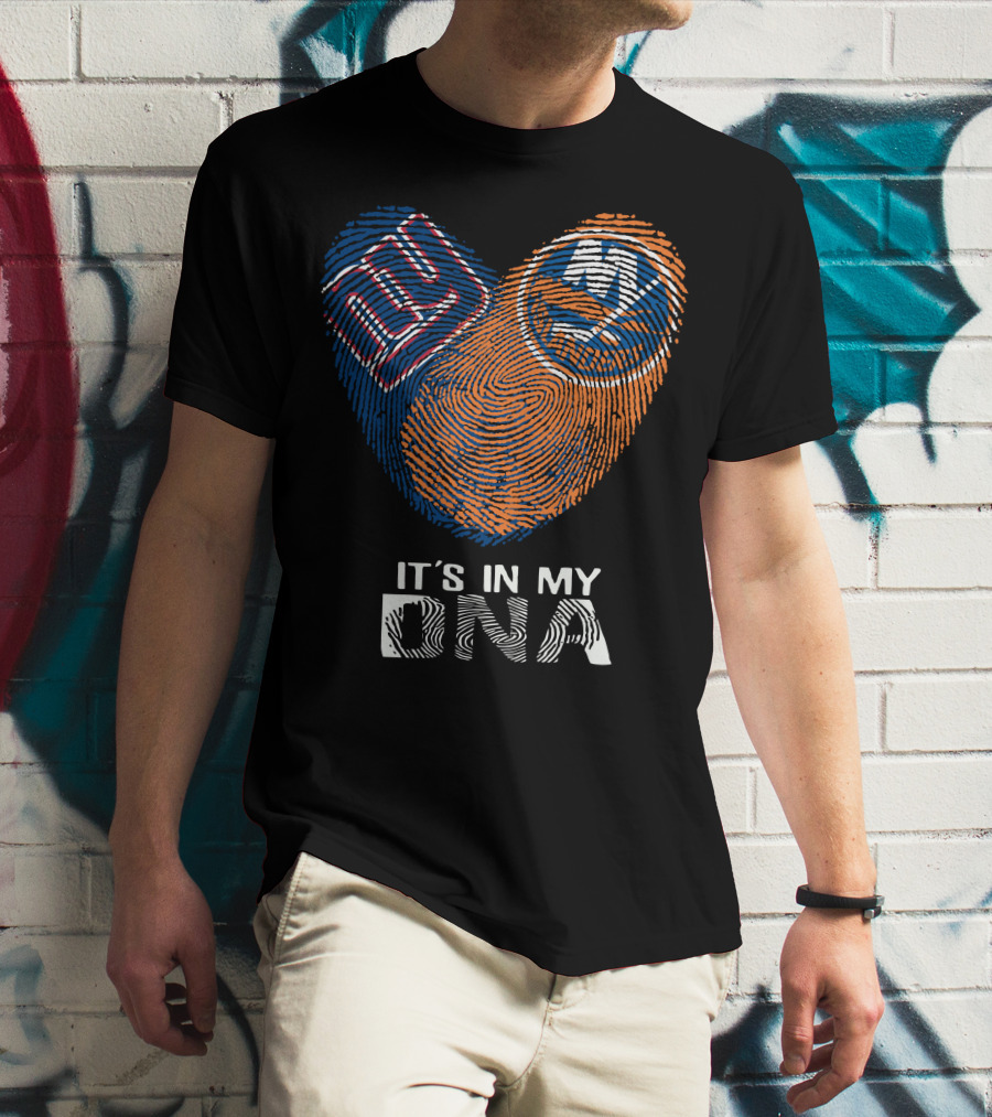 Giants Islanders It's In My DNA Fingerprint Heart Logo Combination T-Shirt