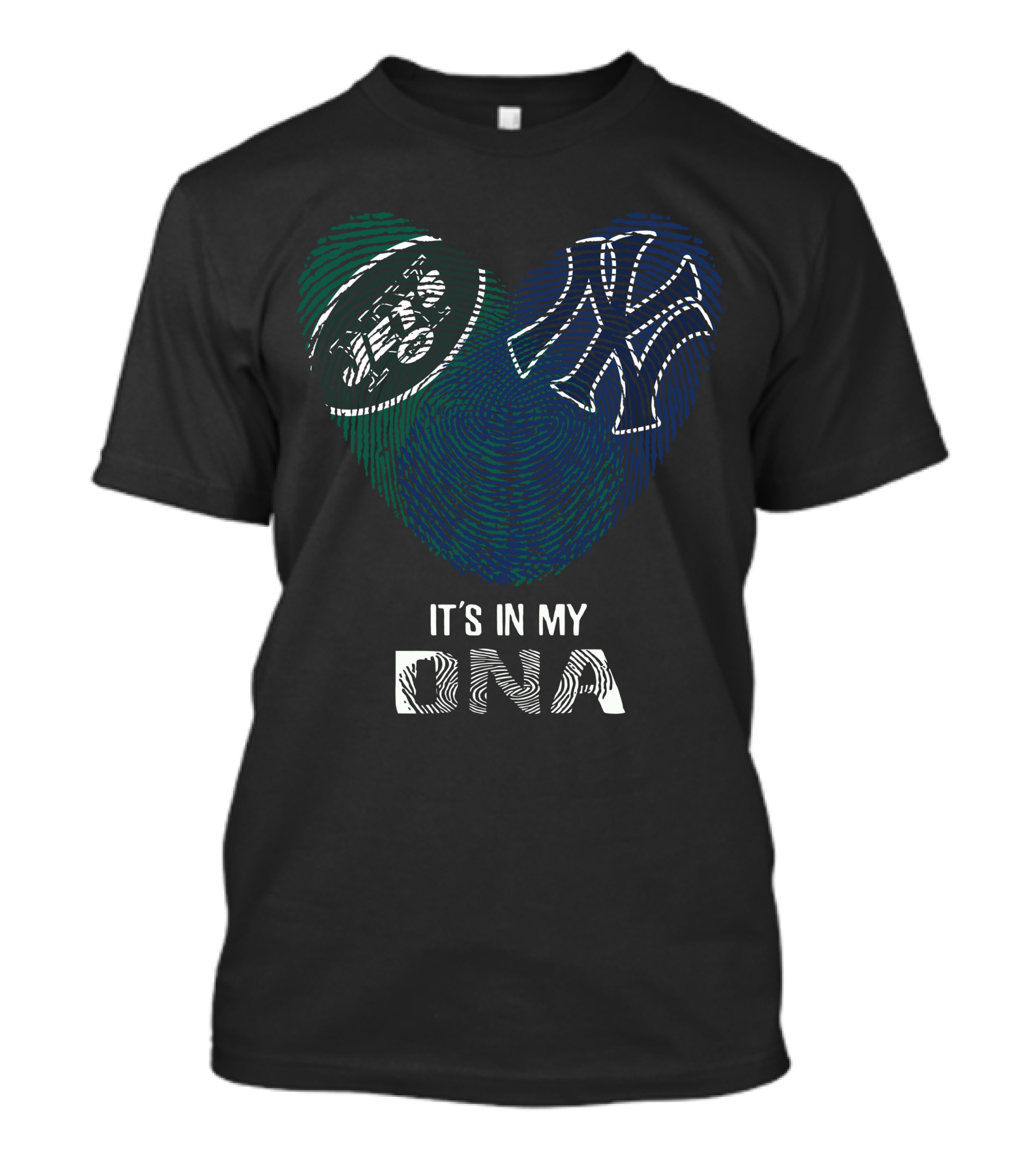 Jets Yankees Fingerprint Heart It's In My DNA T-Shirt