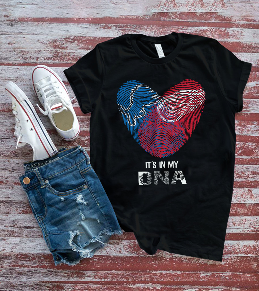 Lions Red Wings Heart Shaped Dna Fingerprint It's In My Dna T-Shirt