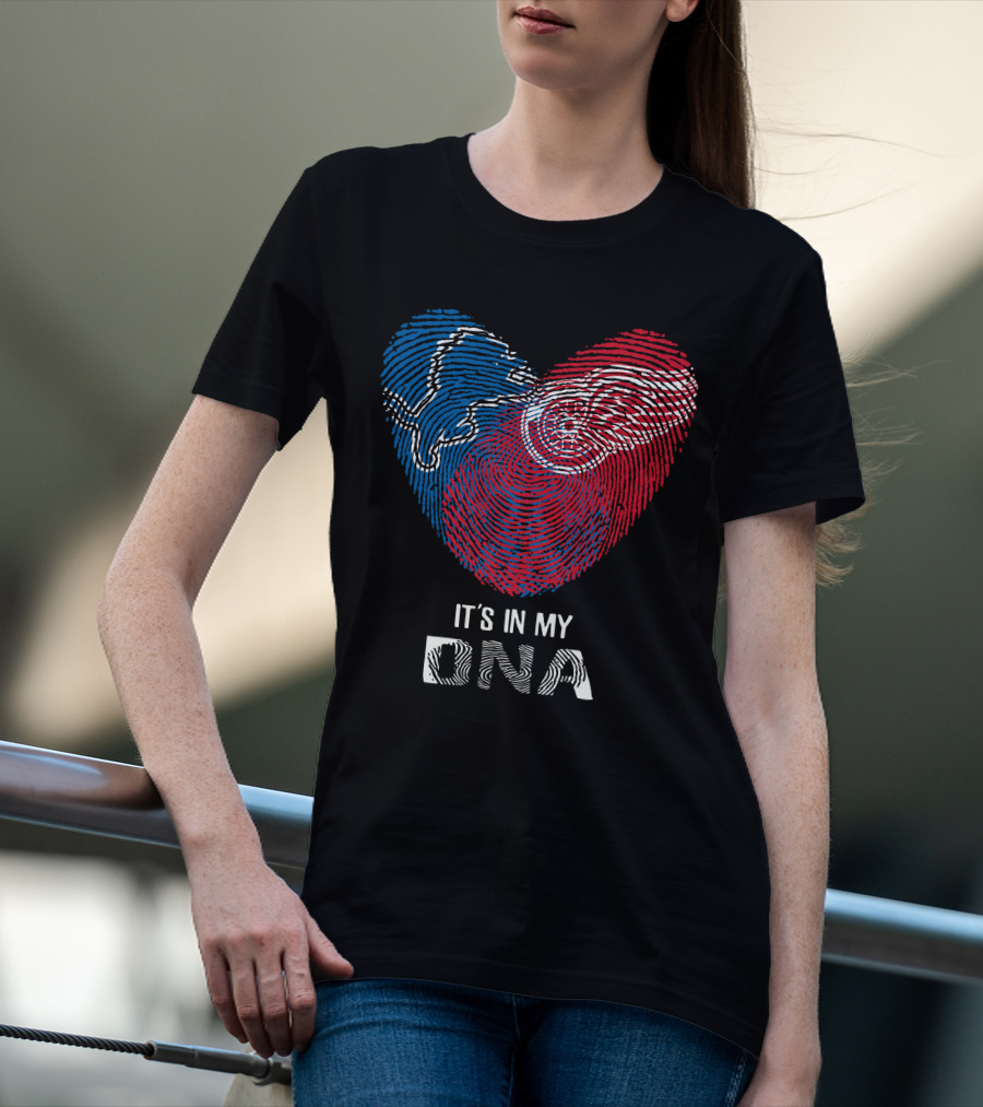 Lions Red Wings Heart Shaped Dna Fingerprint It's In My Dna T-Shirt