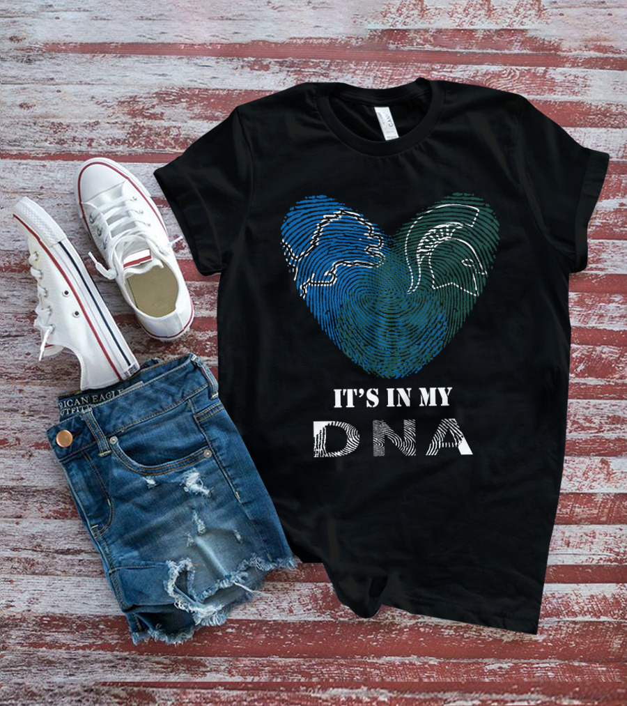 Lions Spartans Fingerprint Heart It's In My DNA T-Shirt
