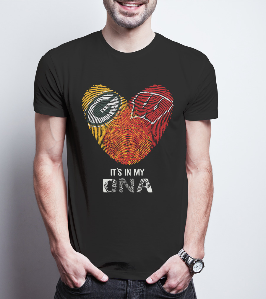 Packers Badgers Heart Fingerprint It's In My DNA T-Shirt